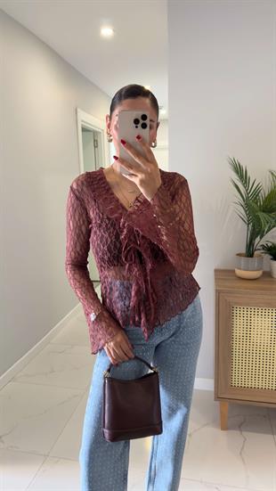 Ellis Mürdüm Fırfırlı Bluz