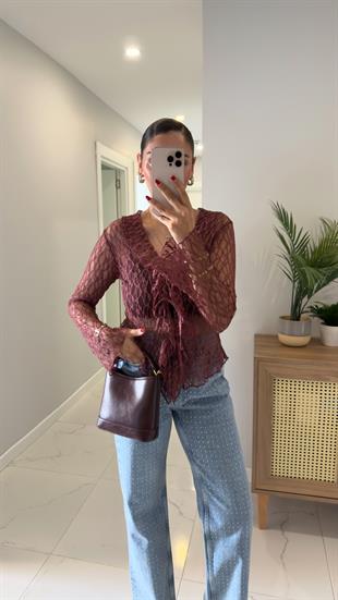 Ellis Mürdüm Fırfırlı Bluz