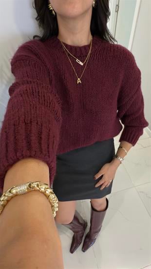 Ellno Bordo Uzun Kol Triko