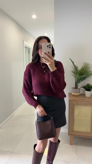 Ellno Bordo Uzun Kol Triko