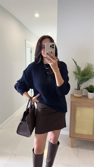 Ellno Lacivert Uzun Kol Triko