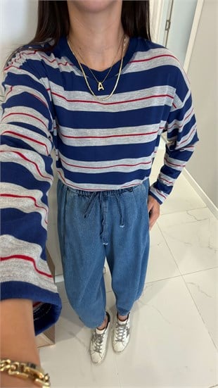 Elsra Mavi Çizgili Sweat