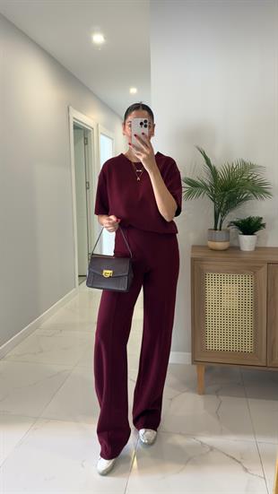Emma Bordo Fitilli Basic Pantolon Takım