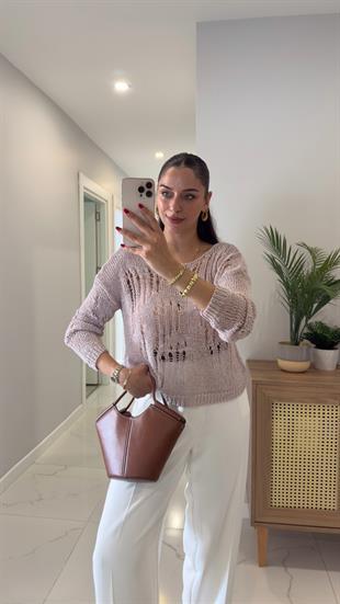 Enika Pembe Ajurlu Triko