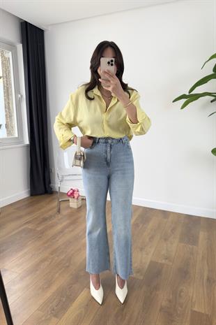 Enry Buz Mavi Kesik Paça Detaylı Flare Jean