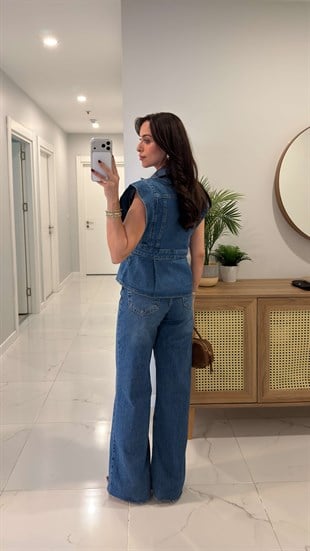 Erasla Mavi Düğmeli Denim Yelek