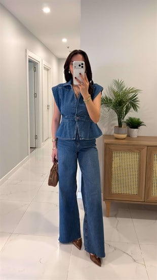 Erasla Mavi Düğmeli Denim Yelek