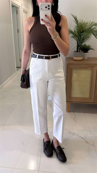 Ernest Beyaz Barrel Jean