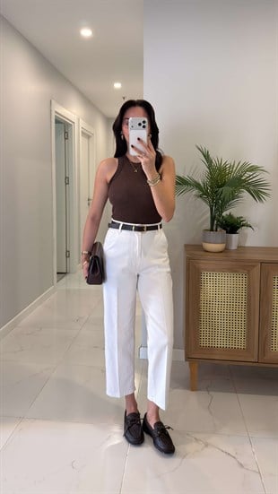 Ernest Beyaz Barrel Jean