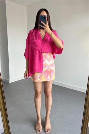 Pembe Desenli Mini Etek