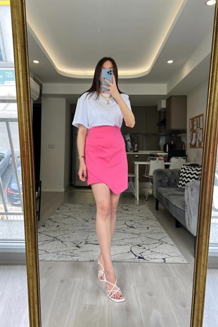 Pembe Drapeli Asimetrik Etek