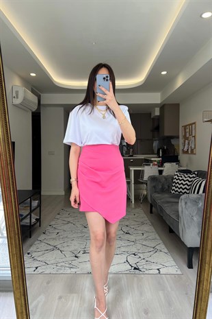 Pembe Drapeli Asimetrik Etek