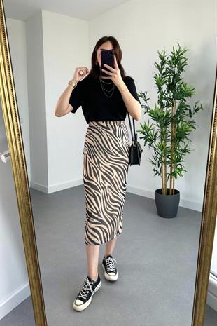 Zebra Desenli Astarlı Beli Lastikli Etek