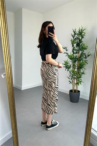 Zebra Desenli Astarlı Beli Lastikli Etek