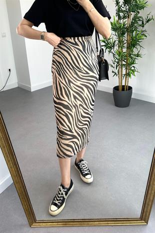 Zebra Desenli Astarlı Beli Lastikli Etek