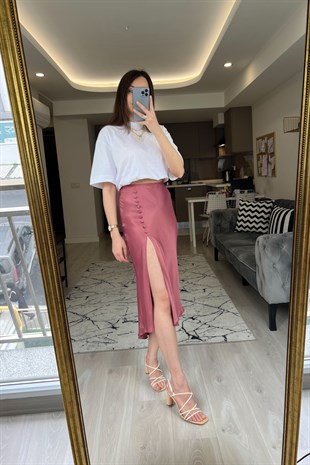 ZR Pembe Yırtmaç Detaylı Etek