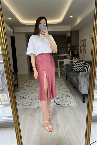 ZR Pembe Yırtmaç Detaylı Etek