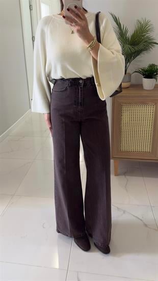 Evelora Kahve Wıde Leg Jean