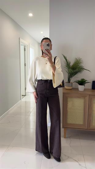 Evelora Kahve Wıde Leg Jean