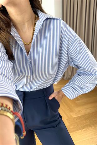 ZR Olosso İnce Çizgi Mavi Gömlek