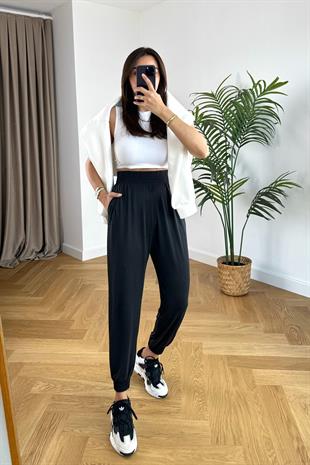 Antrasit Beli Lastikli Modal Jogger Pantolon