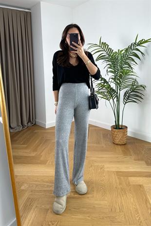 Gri Beli Lastikli Triko Pantolon