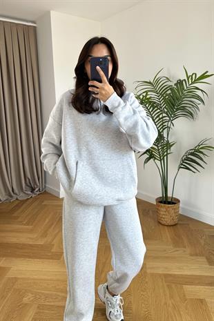 ZR Fonda Açık Gri Sweatshirt Eşofman Takım