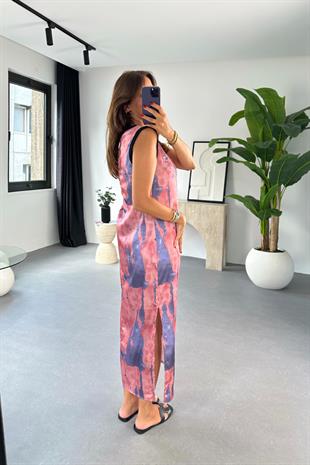 Lenis Pembe Lila Renkli Elbise