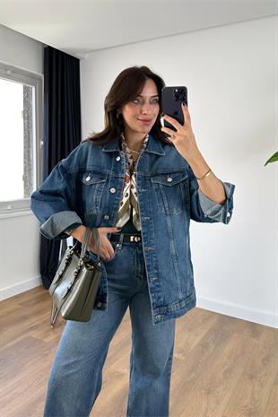 ZR Lorse Lacivert Cep Detaylı Denim Ceket
