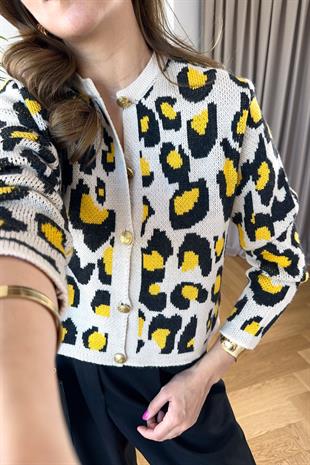 Buxi Hardal Siyah Leopar Desenli Hırka