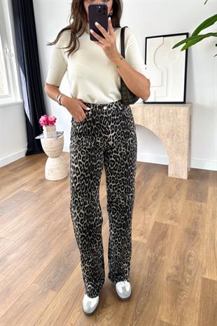 ZR Pansoe Leopar Desenli Straight Jean