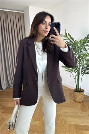 ZR Kahverengi Vatkalı Blazer Ceket