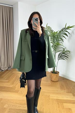 Bombosy Haki Çift Düğmeli Blazer