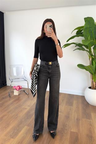 Farika Antrasit Yüksek Bel Detaylı Wide Leg Jean
