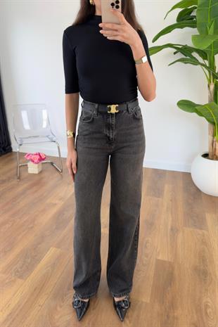 Farika Antrasit Yüksek Bel Detaylı Wide Leg Jean