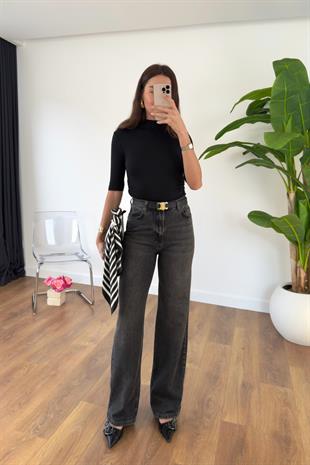 Farika Antrasit Yüksek Bel Detaylı Wide Leg Jean
