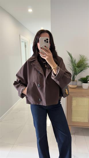 Farme Acı Kahve Crop Trençkot