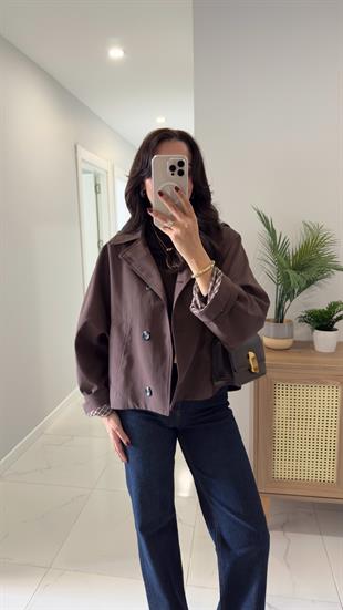 Farme Acı Kahve Crop Trençkot