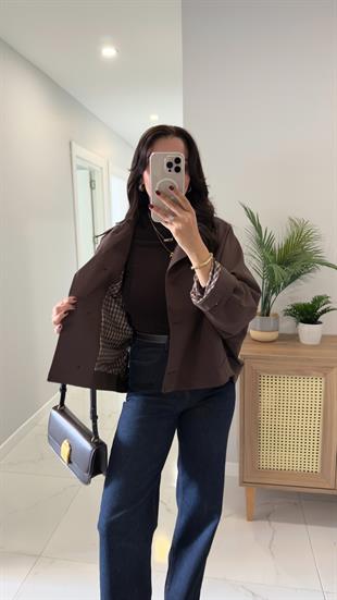 Farme Acı Kahve Crop Trençkot