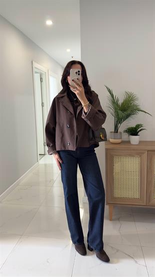 Farme Acı Kahve Crop Trençkot