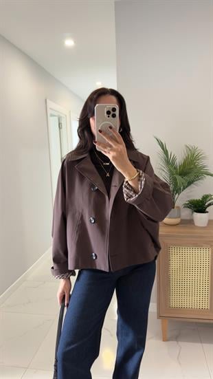 Farme Acı Kahve Crop Trençkot