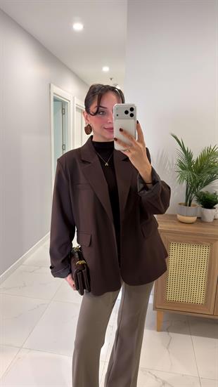 Farrah Kahve Kemerli Blazer Ceket