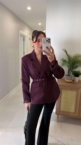 Farrah Mürdüm Kemerli Blazer Ceket