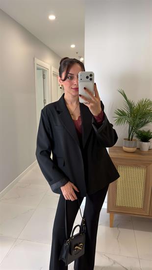 Farrah Siyah Kemerli Blazer Ceket