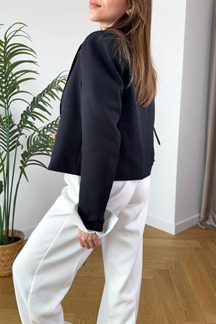 ZR Siyah Kol Detaylı Çift Düğmeli Blazer 