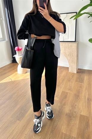 Sevsan Siyah Garnili Modal Sweatshirt Pantolon Takım