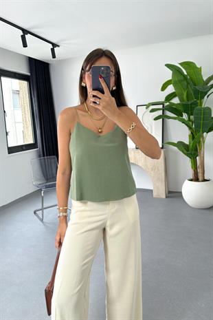 Cerla Mint Yeşili Keten Bluz