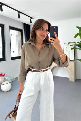 Sasha Kahve Keten Gömlek