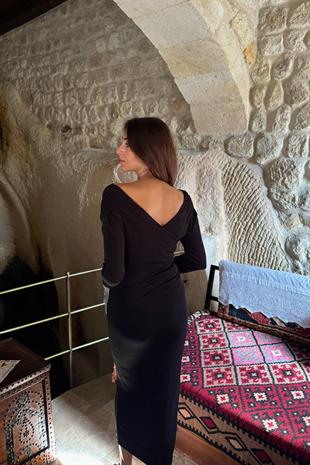 Lina Siyah Kruvaze Yaka Elbise