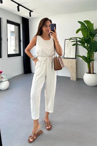 Tara Taş Beli Bağlamalı Bluz Pantolon Takım